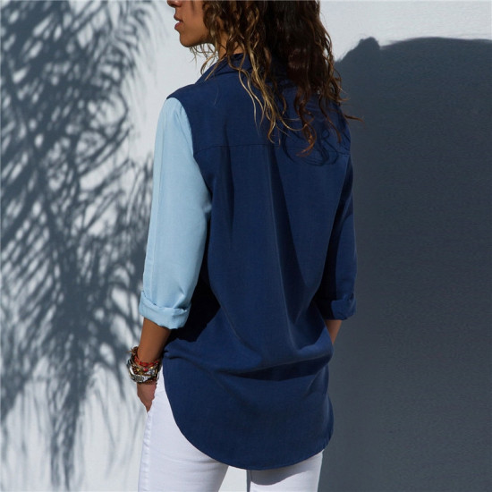2018 New Autumn Women Blouses Office Patchwork Long Sleeve Tops Loose Turn Down Collar Casual Ladies Blouses Blusa Camisas Mujer