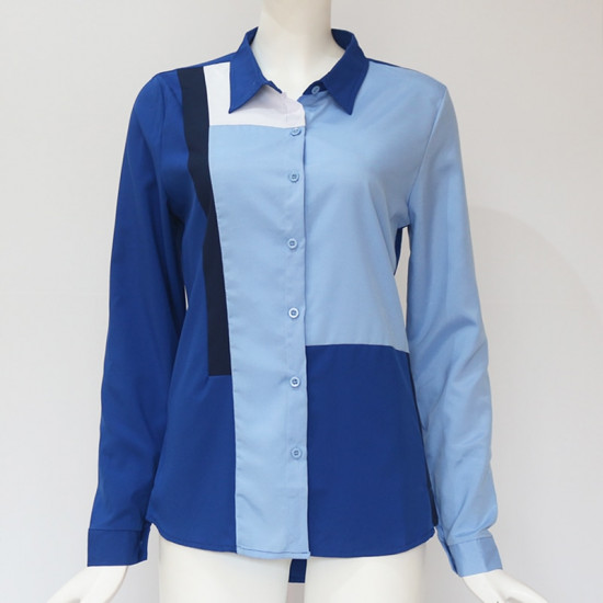 2018 New Autumn Women Blouses Office Patchwork Long Sleeve Tops Loose Turn Down Collar Casual Ladies Blouses Blusa Camisas Mujer
