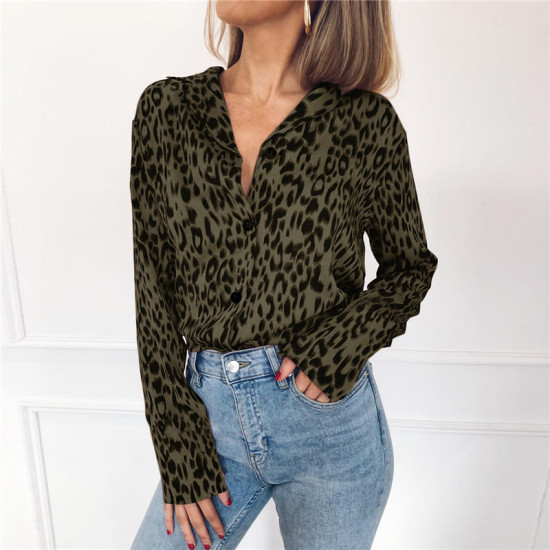 2019 Spring Leopard Chiffon Blouse Women Sexy V Neck Long Sleeve Shirt Elegant Office Lady Blouses Tops Blusas Mujer Plus Size