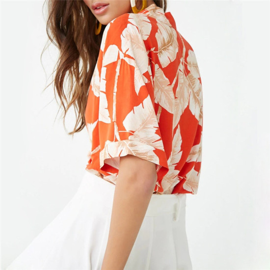 2019 Summer Boho Floral Print Chiffon Blouse Women Casual Short Sleeve V-Neck Sexy Ladies Tops Elegant Plus Size Shirts Blusas