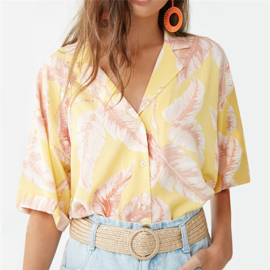 2019 Summer Boho Floral Print Chiffon Blouse Women Casual Short Sleeve V-Neck Sexy Ladies Tops Elegant Plus Size Shirts Blusas