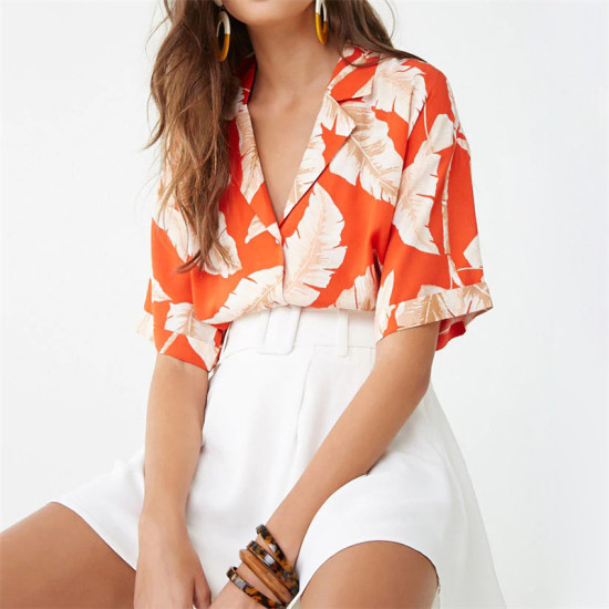 2019 Summer Boho Floral Print Chiffon Blouse Women Casual Short Sleeve V-Neck Sexy Ladies Tops Elegant Plus Size Shirts Blusas