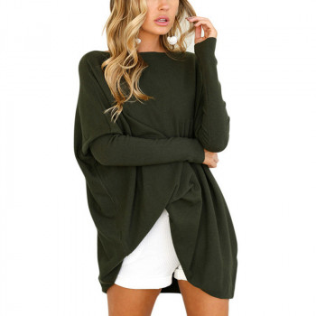 Autumn Women Long Sleeve Blouse Casual Solid O-Neck Loose Basic Shirts Batwing Sleeve Long Pullover Comfortable Blusas Plus Size