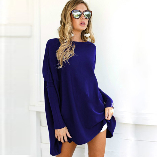Autumn Women Long Sleeve Blouse Casual Solid O-Neck Loose Basic Shirts Batwing Sleeve Long Pullover Comfortable Blusas Plus Size