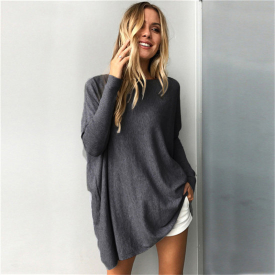 Autumn Women Long Sleeve Blouse Casual Solid O-Neck Loose Basic Shirts Batwing Sleeve Long Pullover Comfortable Blusas Plus Size