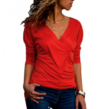 Blouse Women Cotton Top 2019 Casual Long Sleeve Shirt Fashion V Neck Solid Blouse Elegant Office Tops Tee Female Plus Size Shirt