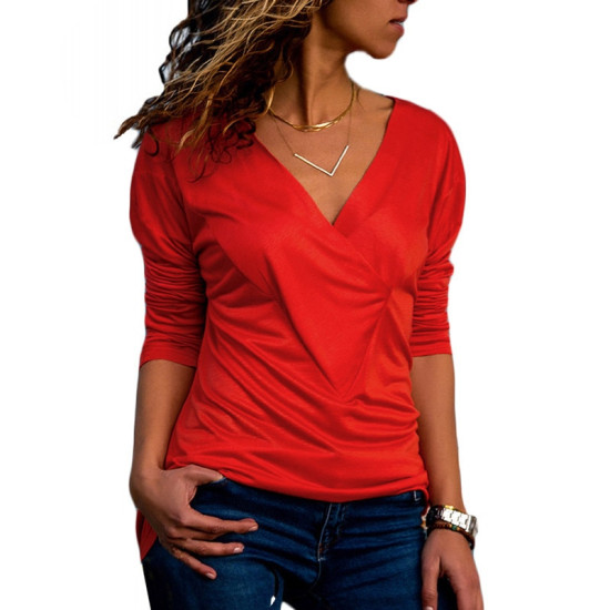 Blouse Women Cotton Top 2019 Casual Long Sleeve Shirt Fashion V Neck Solid Blouse Elegant Office Tops Tee Female Plus Size Shirt