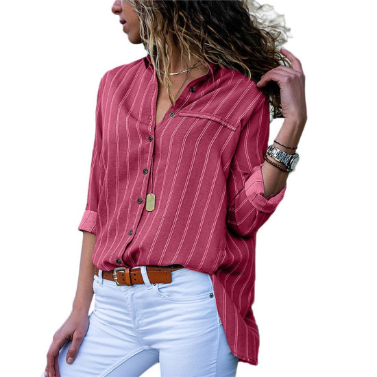 Casual Loose Women Blouses And Tops 2019 Harajuku Fashion Striped Blouse Long Sleeve Shirt Office Ladies Top Tee Camisa Feminina