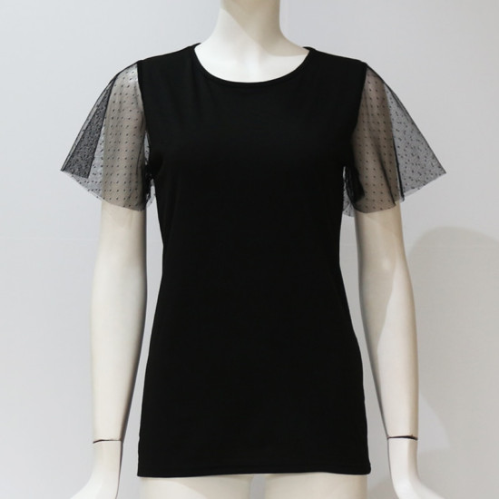 Casual Short Sleeve Womens Tops And Blouses 2019 Sexy Lace Patchwork Solid Ladies Shirts Slim Streetwear O-Neck Tunic Tee Blusas