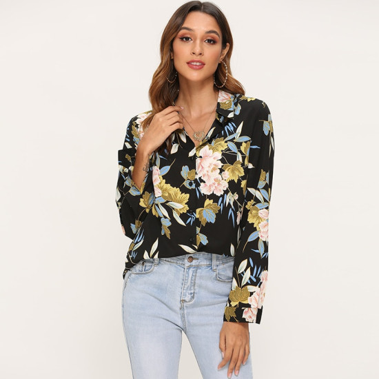 Floral Print Blouse 2019 Turn Down Neck Long Sleeve Loose Shirt Vintage Ladies Office Tops Women Tops And Blouses Blusas Mujer