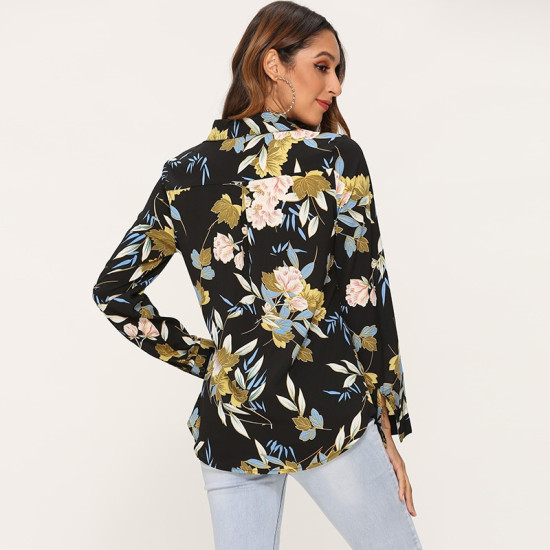 Floral Print Blouse 2019 Turn Down Neck Long Sleeve Loose Shirt Vintage Ladies Office Tops Women Tops And Blouses Blusas Mujer