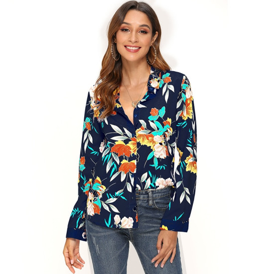 Floral Print Blouse 2019 Turn Down Neck Long Sleeve Loose Shirt Vintage Ladies Office Tops Women Tops And Blouses Blusas Mujer