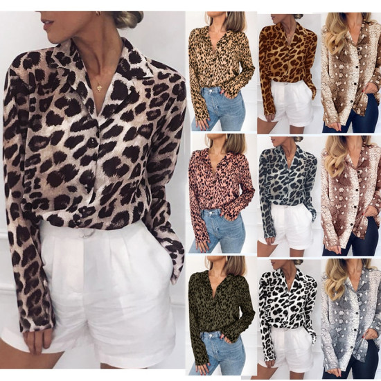 Leopard Print Blouse 2019 Women Chiffon Blouse Shirt Spring Long Sleeve Snake Print Tops Plus Size Elegant Ladies Tunic Blouses