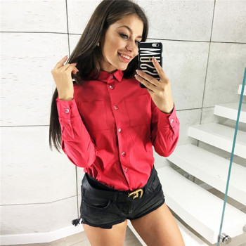 New Arrival 2018 Blouse Shirt Women Office Solid Long Sleeve Shirt Casual Pockets Turn Down Collar Ladies Tops Camisa Feminina
