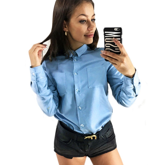 New Arrival 2018 Blouse Shirt Women Office Solid Long Sleeve Shirt Casual Pockets Turn Down Collar Ladies Tops Camisa Feminina