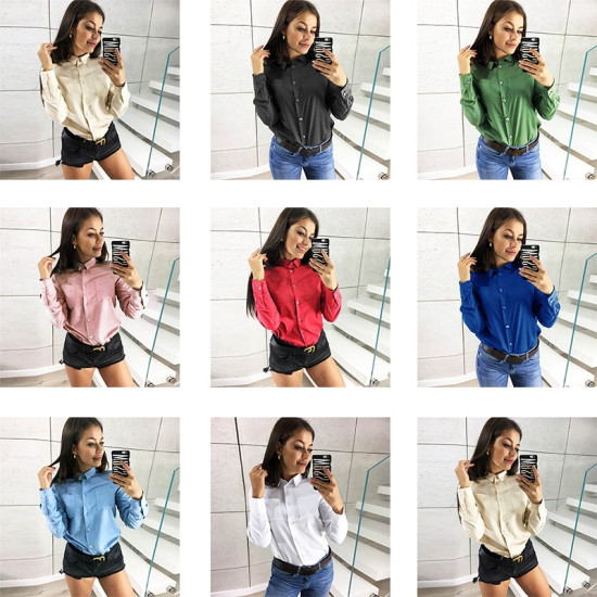 New Arrival 2018 Blouse Shirt Women Office Solid Long Sleeve Shirt Casual Pockets Turn Down Collar Ladies Tops Camisa Feminina