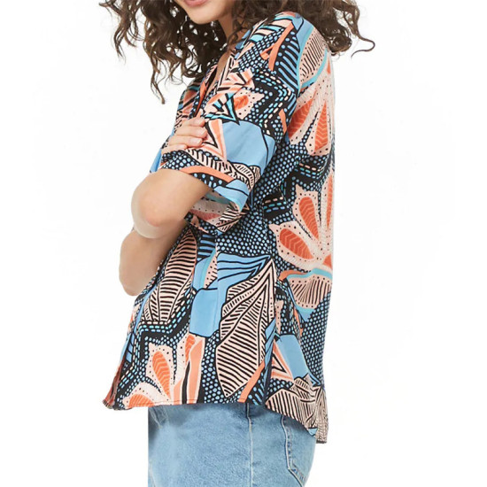 New Arrival 2019 Blouse Women Summer Geometric Batwing Short Sleeve Casual Shirt Turn Down Collar Plus Size Tops Camisas Mujer