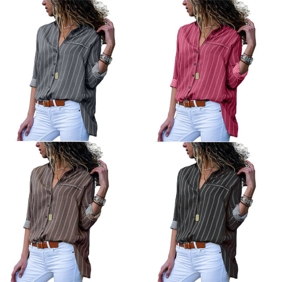 New Arrival Women Blouses 2018 Autumn Striped Button Women Tops And Blouses Casual Long Sleeve Blouse Office Ladies Shirt S-3XL