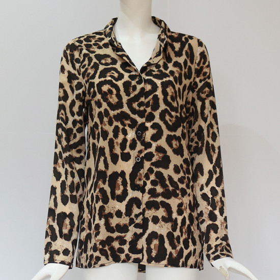New Arrival Womens Tops And Blouses Leopard Long Sleeve Office Ladies Tops Turn Down Collar Streetwear Shirt Chemisier Femme 3XL
