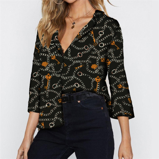 New Arrivals Chiffon Summer Blouse Shirt Women Casual Turn Down Collar Three Quarter Sleeve Office Ladies Tops Roupa Feminina