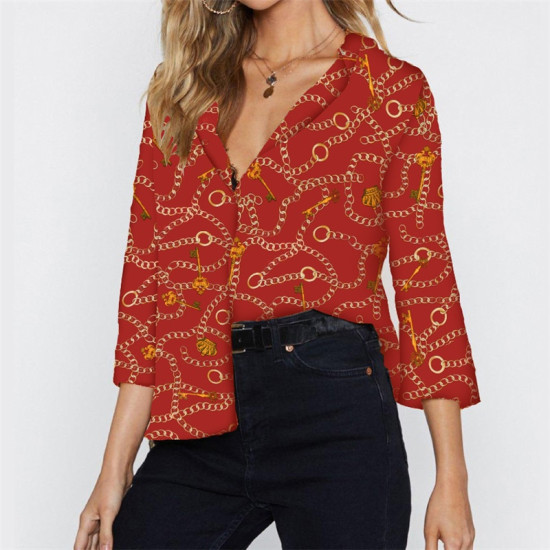 New Arrivals Chiffon Summer Blouse Shirt Women Casual Turn Down Collar Three Quarter Sleeve Office Ladies Tops Roupa Feminina