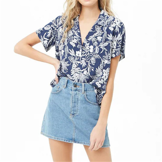 New Summer Women Blouse Shirt Casual Floral Short Sleeve Ladies Tops Plus Size Turn Down Collar Fashion Shirt Camisas Mujer 3XL