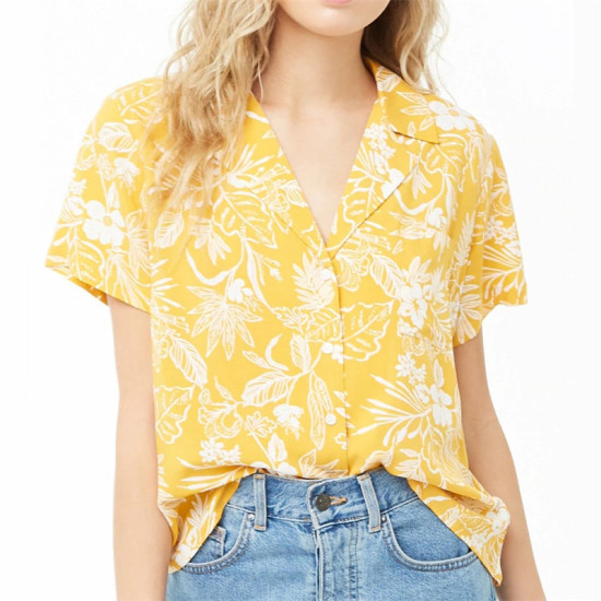 New Summer Women Blouse Shirt Casual Floral Short Sleeve Ladies Tops Plus Size Turn Down Collar Fashion Shirt Camisas Mujer 3XL