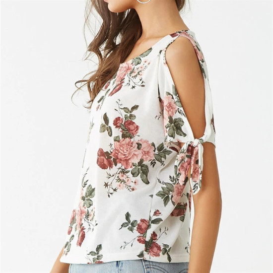Off Shoulder Top 2019 Summer Women Short Sleeve Floral Print Blouse Casual Loose O Neck Cold Shoulder Ladies Shirt Blusas