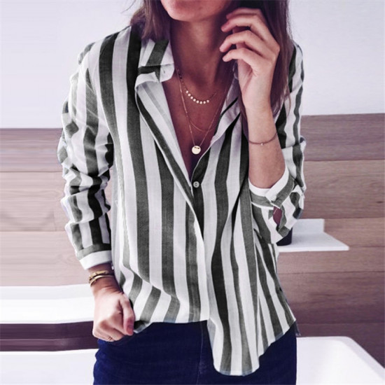 Office Blouse Women Sexy Turn Down Collar Long Sleeve Striped Shirt 2019 New Spring Loose Casual Blouses Button Camisas Feminina