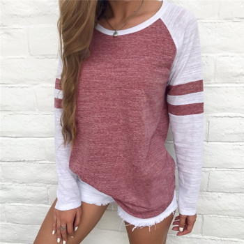 Stripe Patchwork Women Blouse 2019 Casual Cotton Loose Shirt Fashion Long Sleeve Basic Tees Pullover Plus Size Baseball Top 5XL