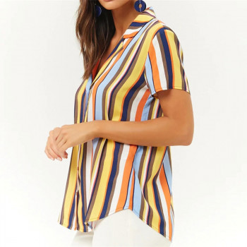 Striped Blouse 2019 Women Short Sleeve Summer Chiffon Shirt Casual V- neck Ladies Office Blouse Plus Size Top Casual Loose Shirt