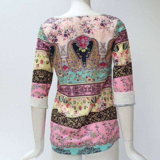 Summer Chiffon Blouse 2019 Fashion Aztec Stripe Women Blouses Lace Tops Floral Print O-neck Casual Shirt Blusas Camisas Mujer