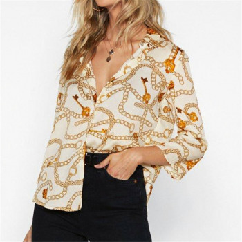 Women Blouses 2019 Summer Chain Print Chiffon Blouse Women Turn Down Collar Office Shirt Casual Loose Ladies Tops Blusas Mujer