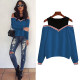 Women Blouses Long Sleeve 2019 Sexy Off Shoulder Splice Ladies Tops Casual Fake Two Pieces Blouse Hollow Out O-Neck Femme Shirt