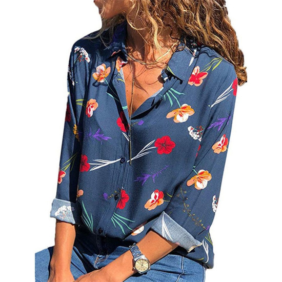 Women Shirts 2019 Long Sleeve Floral Blouse Casual Turn Down Collar Office Ladies Blouses Tops Vintage Tunic Blusas Feminina 3XL