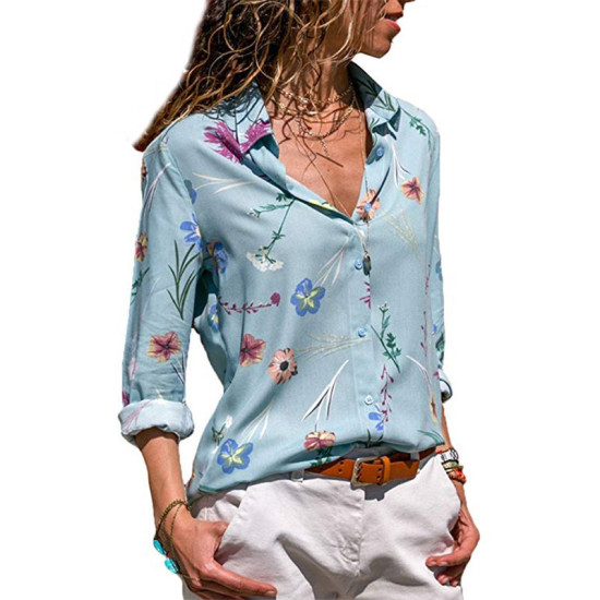 Women Shirts 2019 Long Sleeve Floral Blouse Casual Turn Down Collar Office Ladies Blouses Tops Vintage Tunic Blusas Feminina 3XL