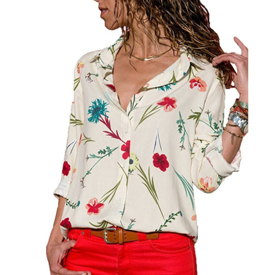 Women Shirts 2019 Long Sleeve Floral Blouse Casual Turn Down Collar Office Ladies Blouses Tops Vintage Tunic Blusas Feminina 3XL