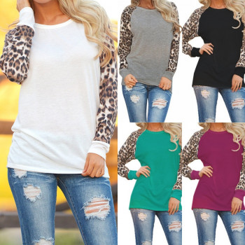 Women Tops and Blouses 2019 Cotton Patchwork Long Sleeve Shirt Leopard Fashion Casual O-Neck Plus Size Blouse 5XL Blusa Feminina