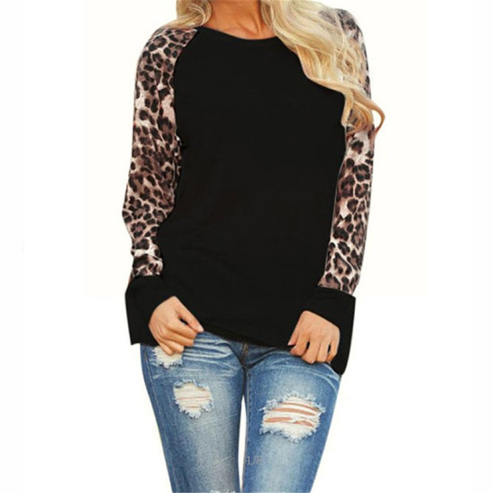 Women Tops and Blouses 2019 Cotton Patchwork Long Sleeve Shirt Leopard Fashion Casual O-Neck Plus Size Blouse 5XL Blusa Feminina