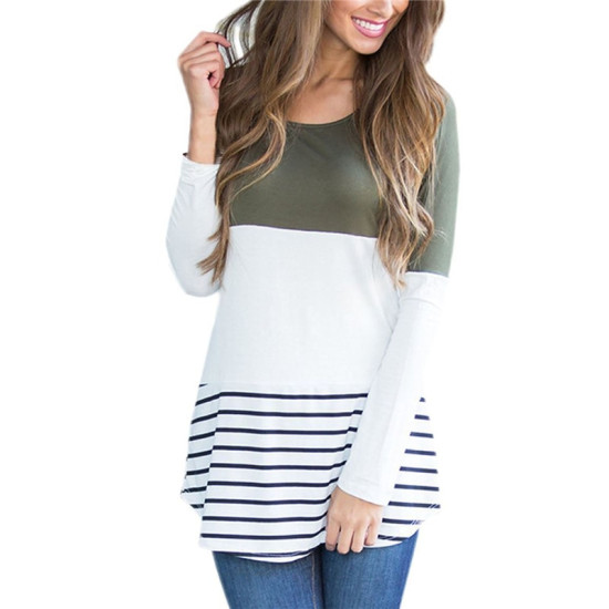 Womens Tops 2019 Long Sleeve Female Shirt Patchwork Back Lace Blouse Casual Striped Loose Hollow Out Blouse Shirts O-neck Camisa