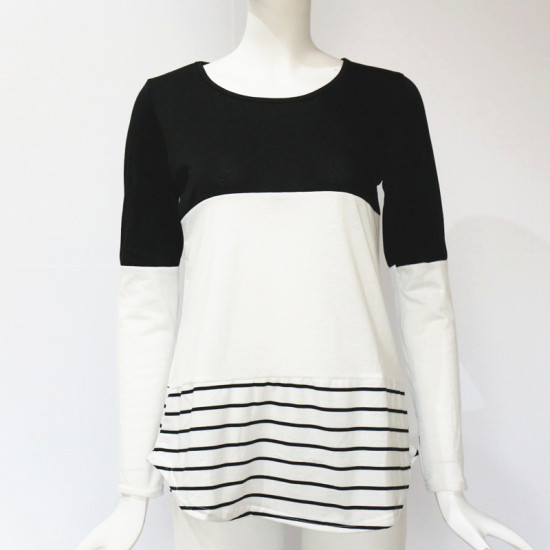 Womens Tops 2019 Long Sleeve Female Shirt Patchwork Back Lace Blouse Casual Striped Loose Hollow Out Blouse Shirts O-neck Camisa