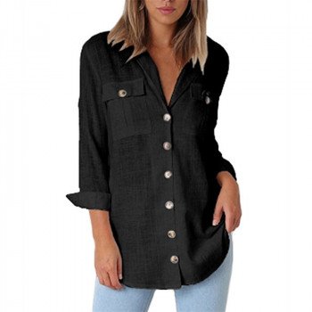 Womens Tops and Blouses 2019 Spring Long Sleeve Turn Down Collar Shirt Vintage Button Blouse Solid Ladies Tops Blusas Mujer XXL