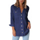 Womens Tops and Blouses 2019 Spring Long Sleeve Turn Down Collar Shirt Vintage Button Blouse Solid Ladies Tops Blusas Mujer XXL