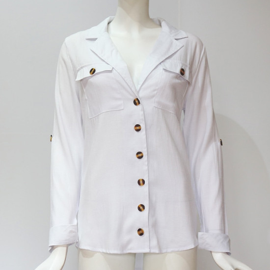 Womens Tops and Blouses 2019 Spring Long Sleeve Turn Down Collar Shirt Vintage Button Blouse Solid Ladies Tops Blusas Mujer XXL