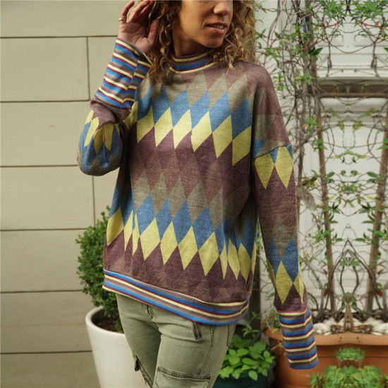 Womens Tops and Blouses 2019 Spring Vintage Geometric Print Shirt Casual Loose Long Sleeve Blouse Women Ladies Tops Tunic Blusas