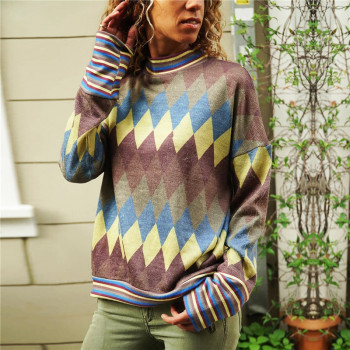 Womens Tops and Blouses 2019 Spring Vintage Geometric Print Shirt Casual Loose Long Sleeve Blouse Women Ladies Tops Tunic Blusas