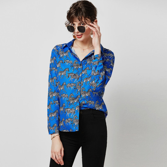 Zebra Print Blouse 2019 Autumn Fashion Women Long Sleeve Blouse Shirt Feminine Turn Down Collar Loose Office Tunic Ladies Tops