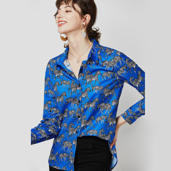 Zebra Print Blouse 2019 Autumn Fashion Women Long Sleeve Blouse Shirt Feminine Turn Down Collar Loose Office Tunic Ladies Tops