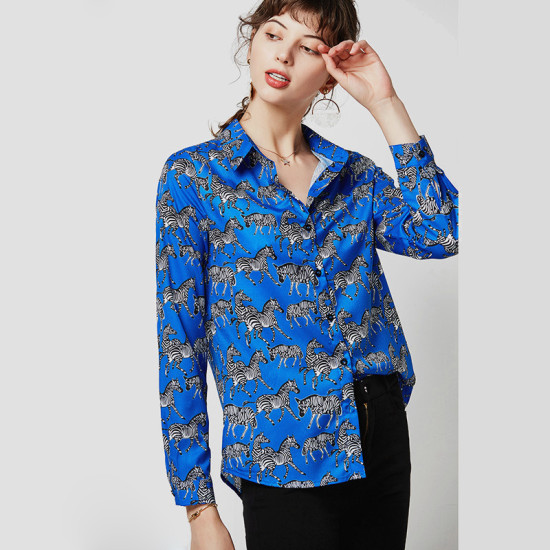Zebra Print Blouse 2019 Autumn Fashion Women Long Sleeve Blouse Shirt Feminine Turn Down Collar Loose Office Tunic Ladies Tops