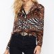 2019 Chiffon Womens Tops And Blouses Vintage Long Sleeve Turn-Down Shirts Fashion Animal Print Patchwork Blouse Ladies Blusas